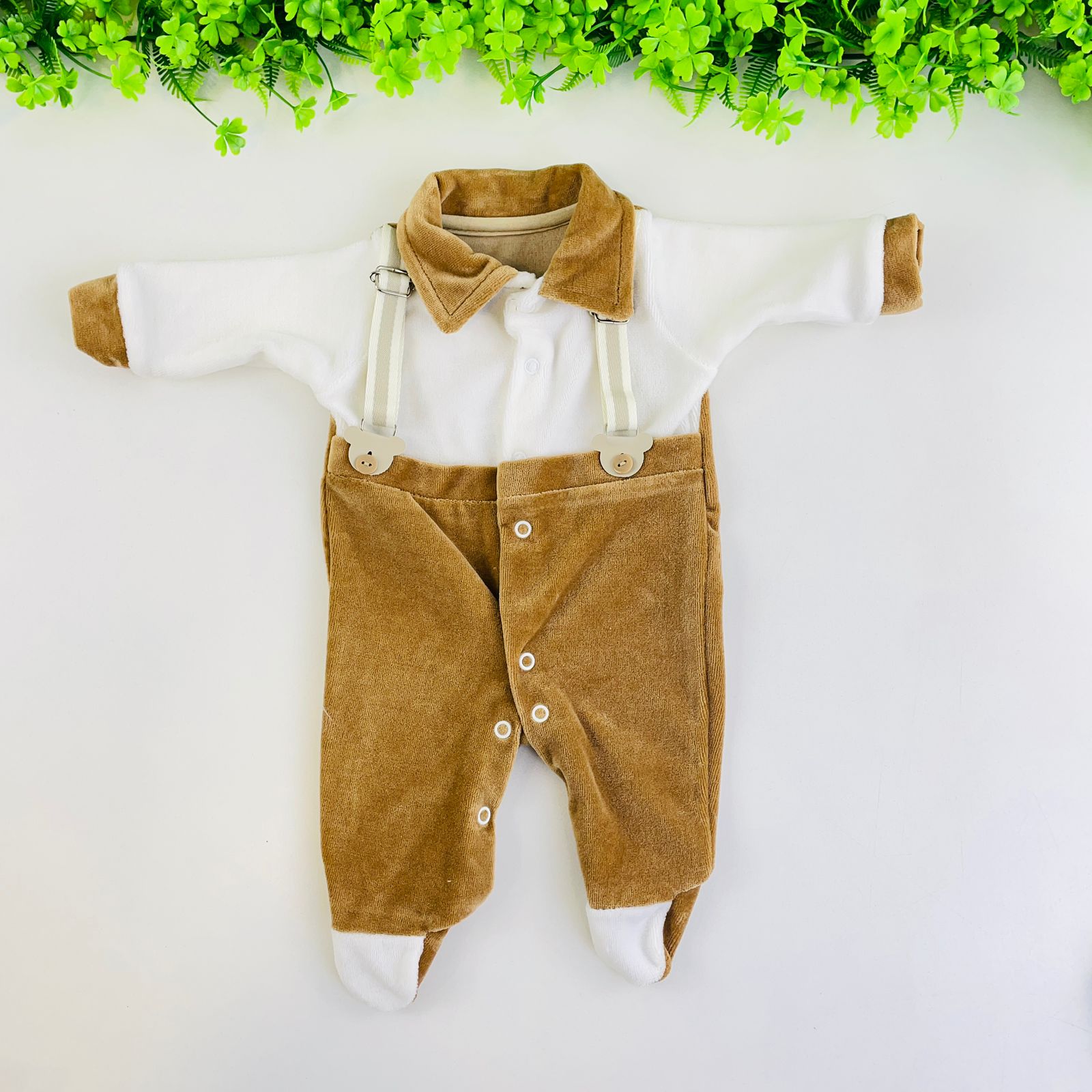 Macacão Bebê Masculino Djiele Suspensório com Touca Plush Inverno