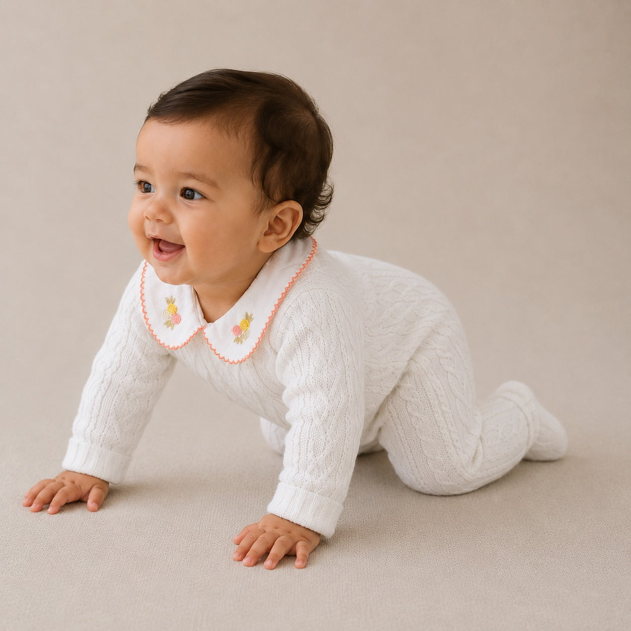 Macacão Infantil Feminino Longo Tricot Curioso Floral Maternidade