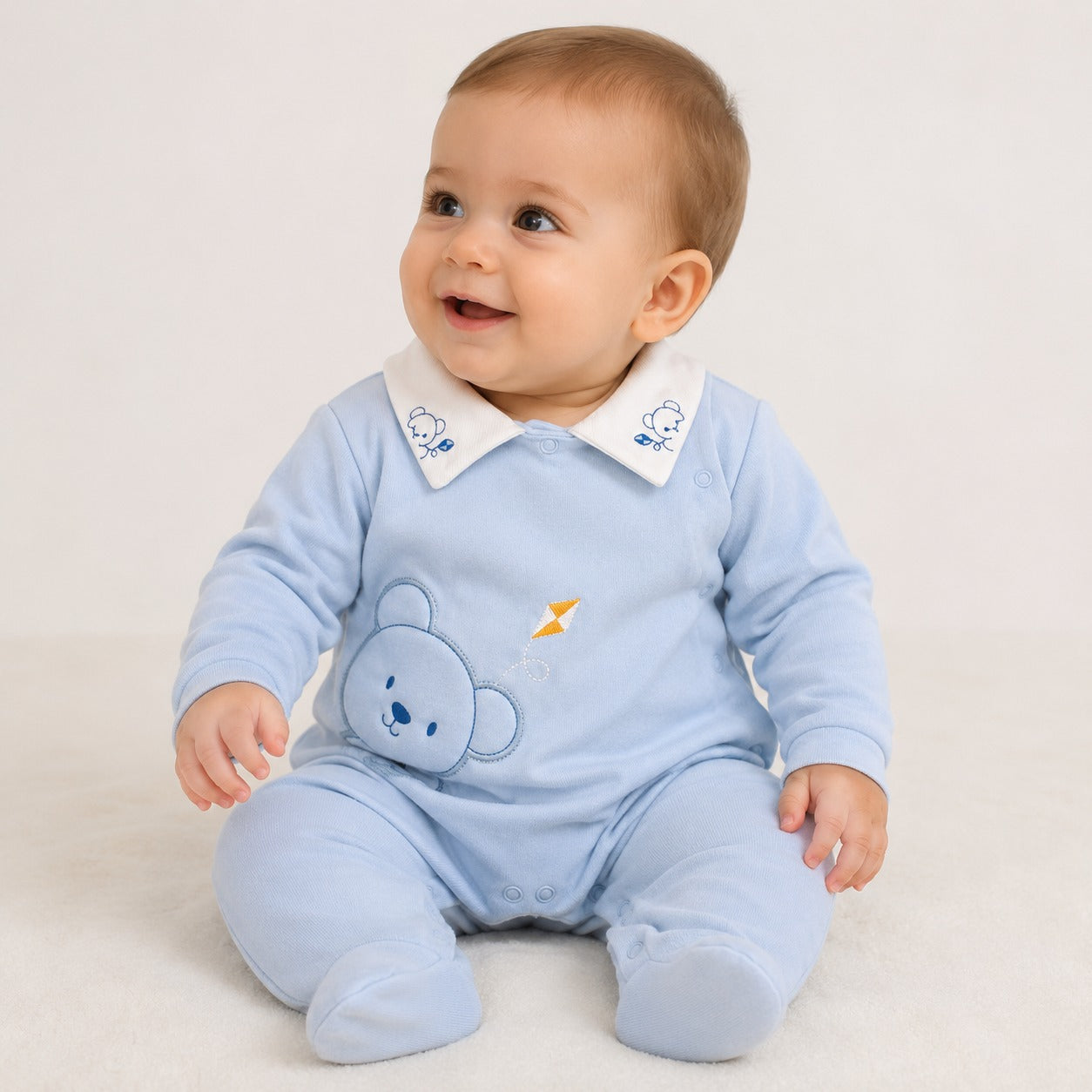 Macacão Infantil Masculino Longo Suedine Urso Pipa Curioso