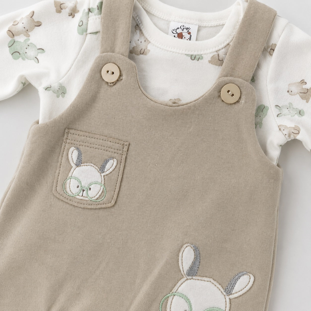 Conjunto Infantil Masculino Jardineira e Body Gira Gigi Coelho