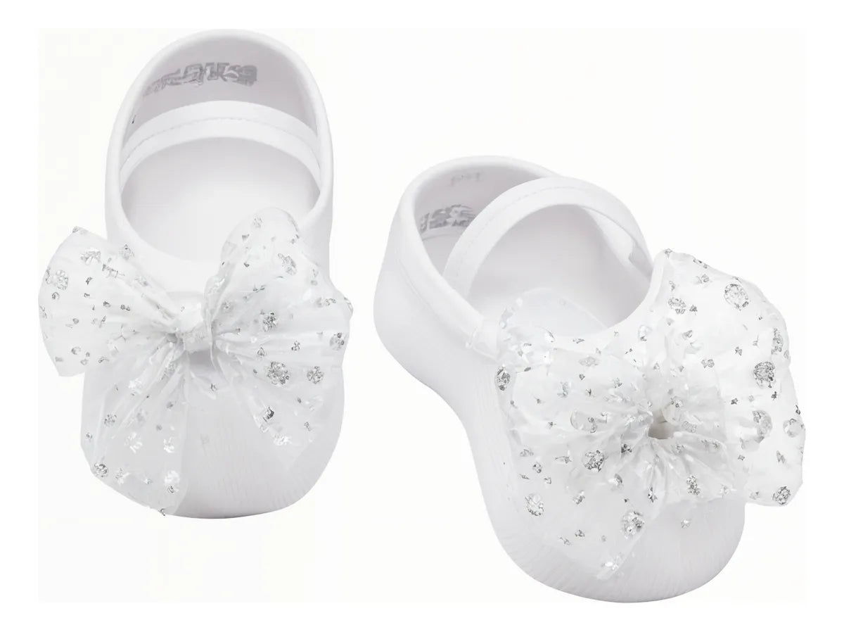 Meia Sapatilha Bebê Puket Branca Festa Batizado Laço Conforto