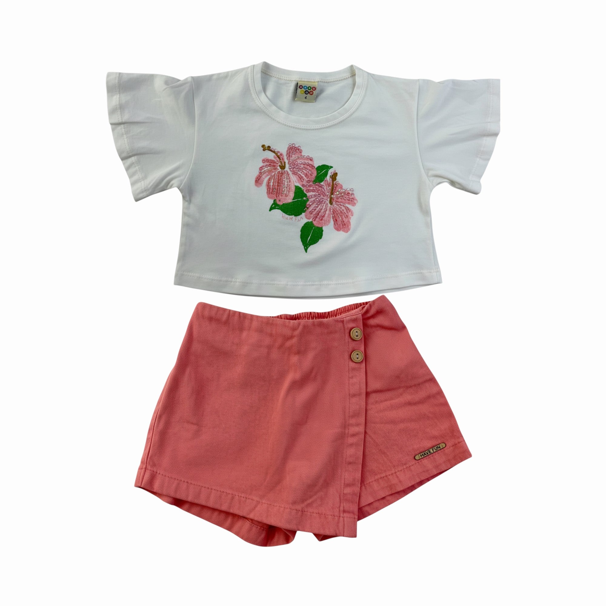 Conjunto Feminino Infantil Have Fun Hibisco em Meia Malha