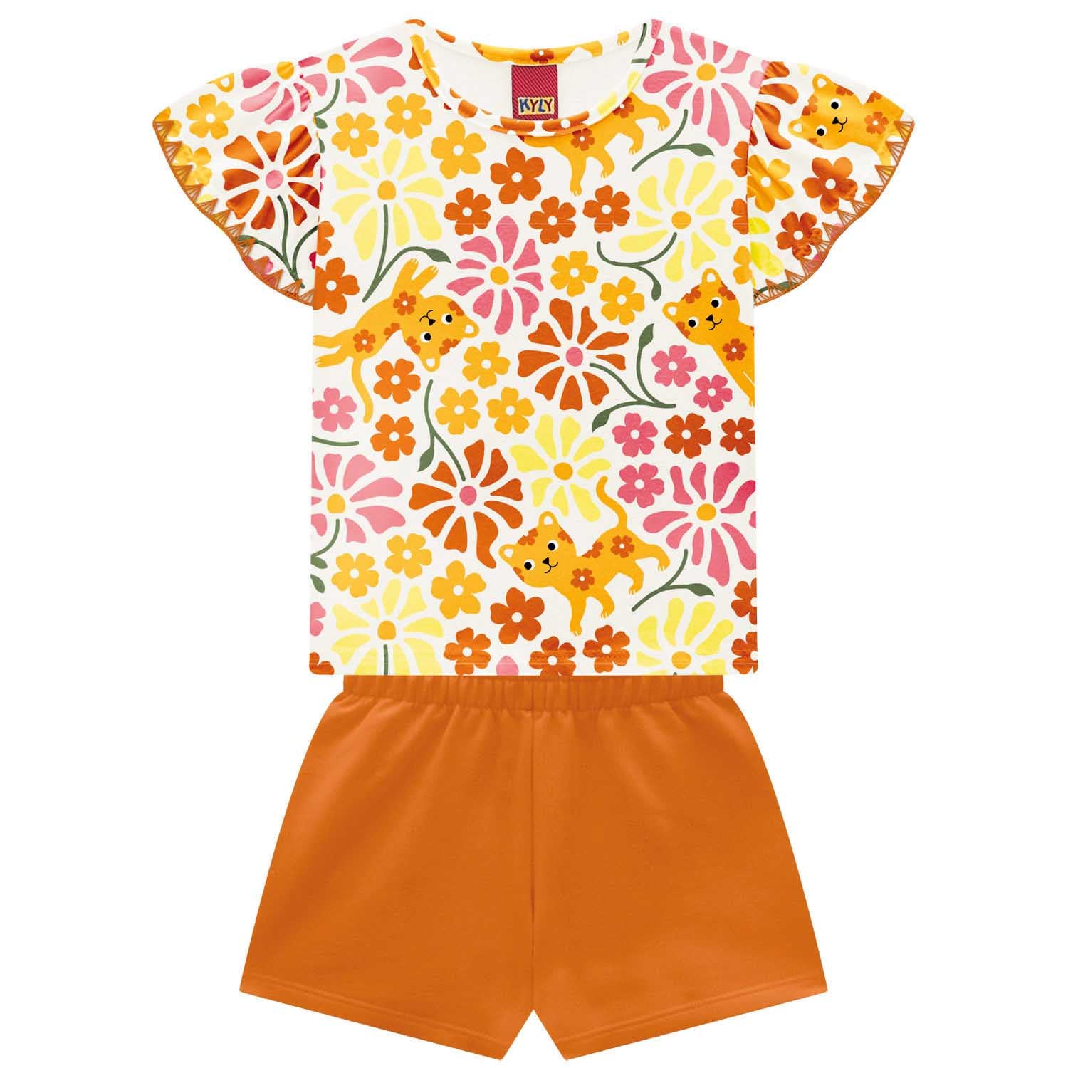 Conjunto Infantil Feminino Kyly Oncinha Florida Blusa e Short