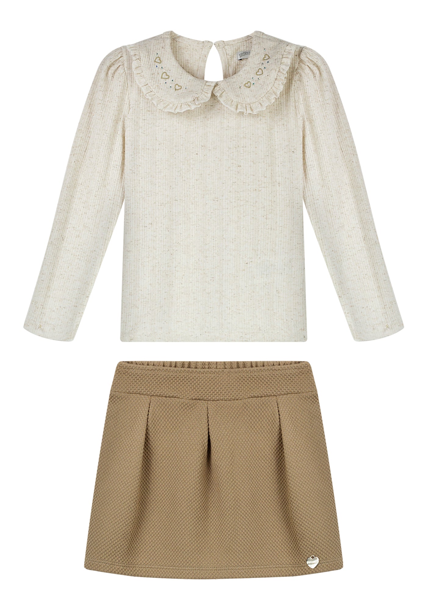 Conjunto Infantil Feminino Alakazoo Manga Longa Malha Canelada e Malha Soft