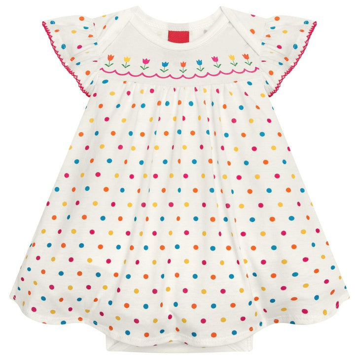 Vestido Kyly Bebê Menina Poa e Florzinhas