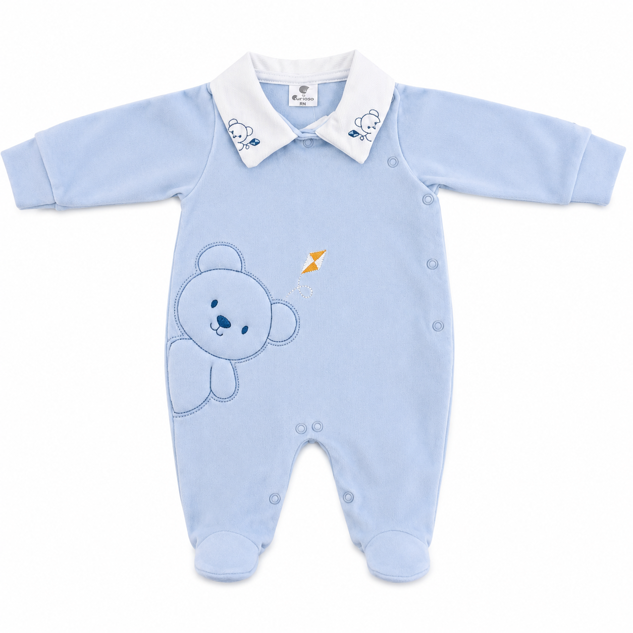 Macacão Infantil Masculino Longo Suedine Urso Pipa Curioso