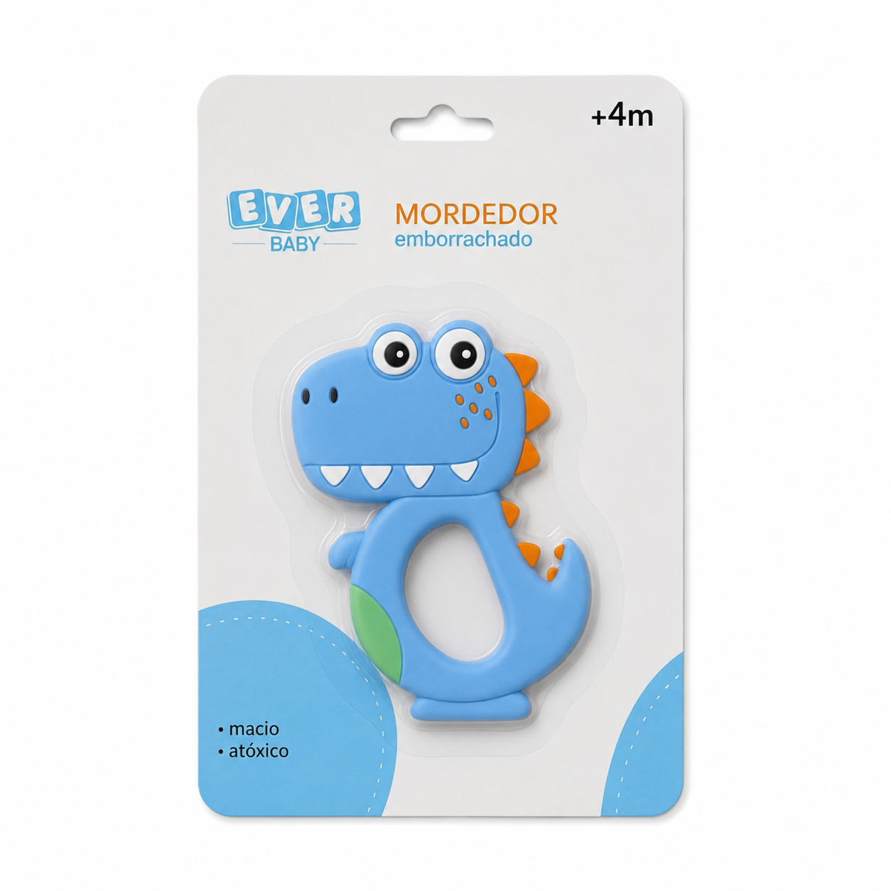 Mordedor Infantil Ever Baby Dino Emborrachado +4M Atóxico