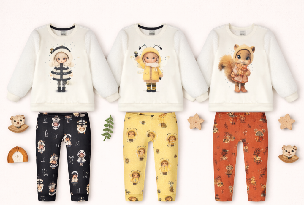 Conjunto Infantil Feminino Alakazoo Manga Longa em Malha Pelo e Viena