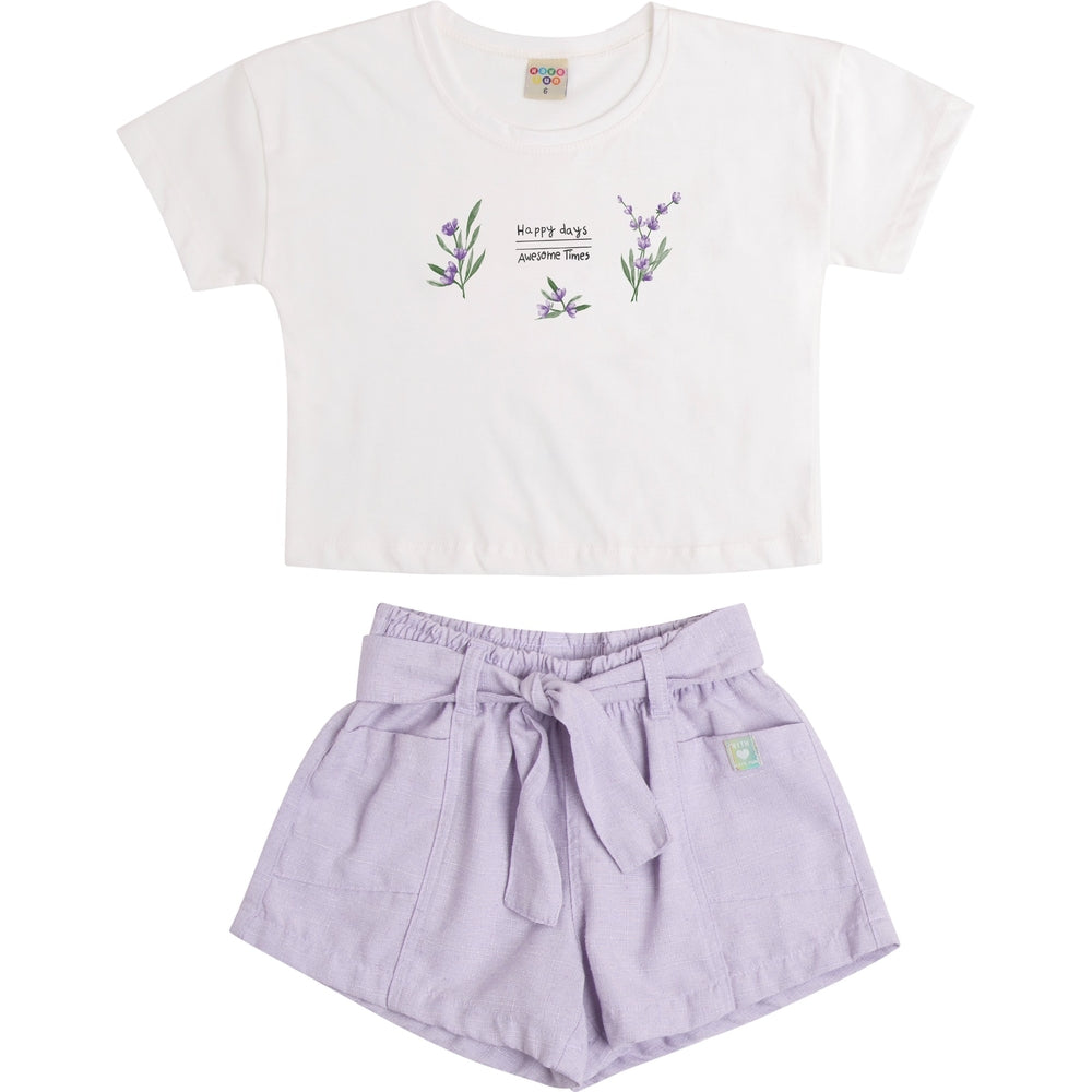 Conjunto Infantil Feminino Have Fun Happy Days Meia Malha e Linhão Eco