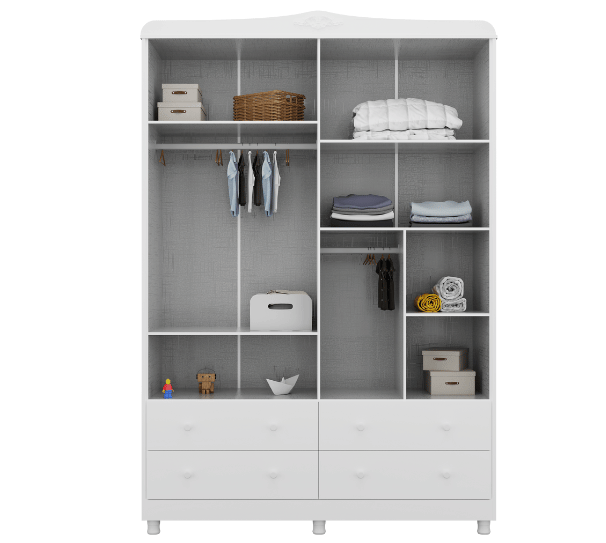 Guarda RoupaElô 4 Portas com Janela 100% MDF com PETG Cristal e Corrediças Telescópicas