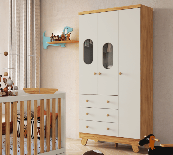 Guarda-Roupa Peroba Pingo 3 Portas Janela