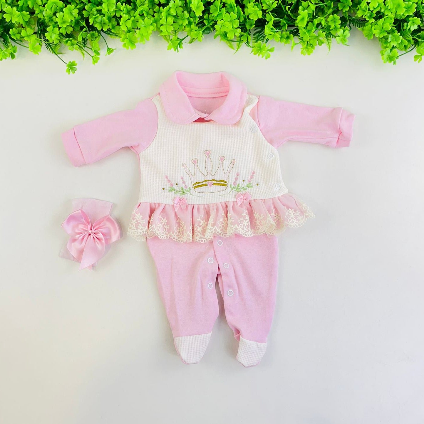 Macacão Bebê Feminino Djiele Princesa Suedine com Faixa de Cabelo
