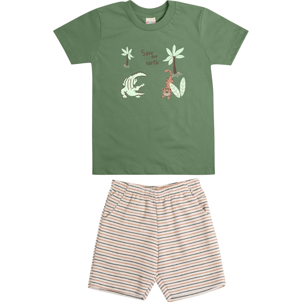 Conjunto Infantil Masculino Have Fun Save Earth Camiseta e Bermuda Moletom Eco