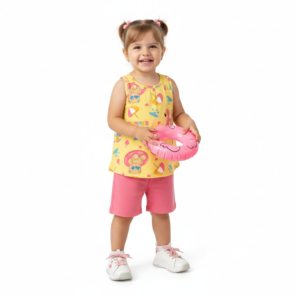 Conjunto Infantil Feminino Kyly Estampado Summer Regata e Ciclista