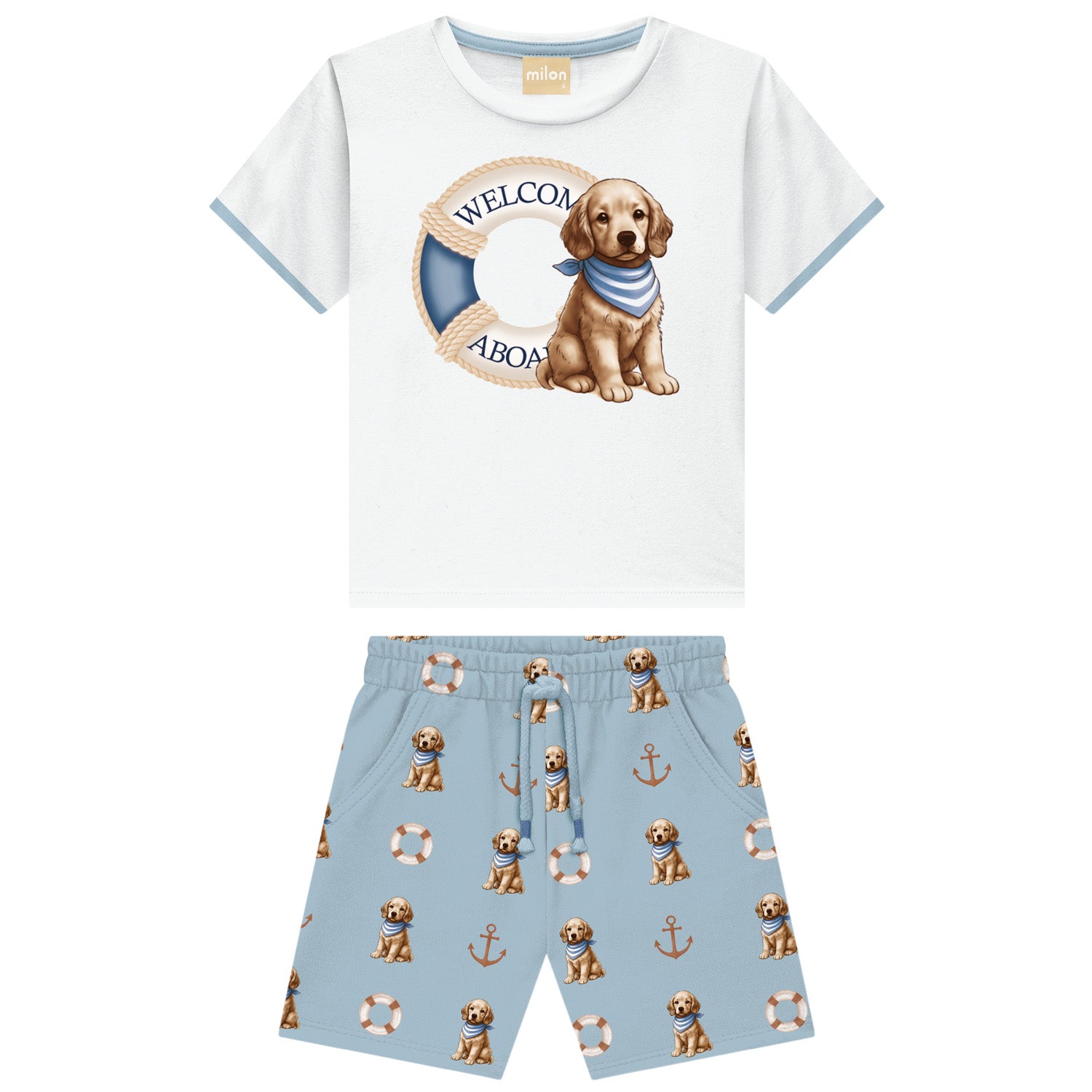 Conjunto Infantil Masculino Milon Cachorro Welcome Camiseta e Bermuda