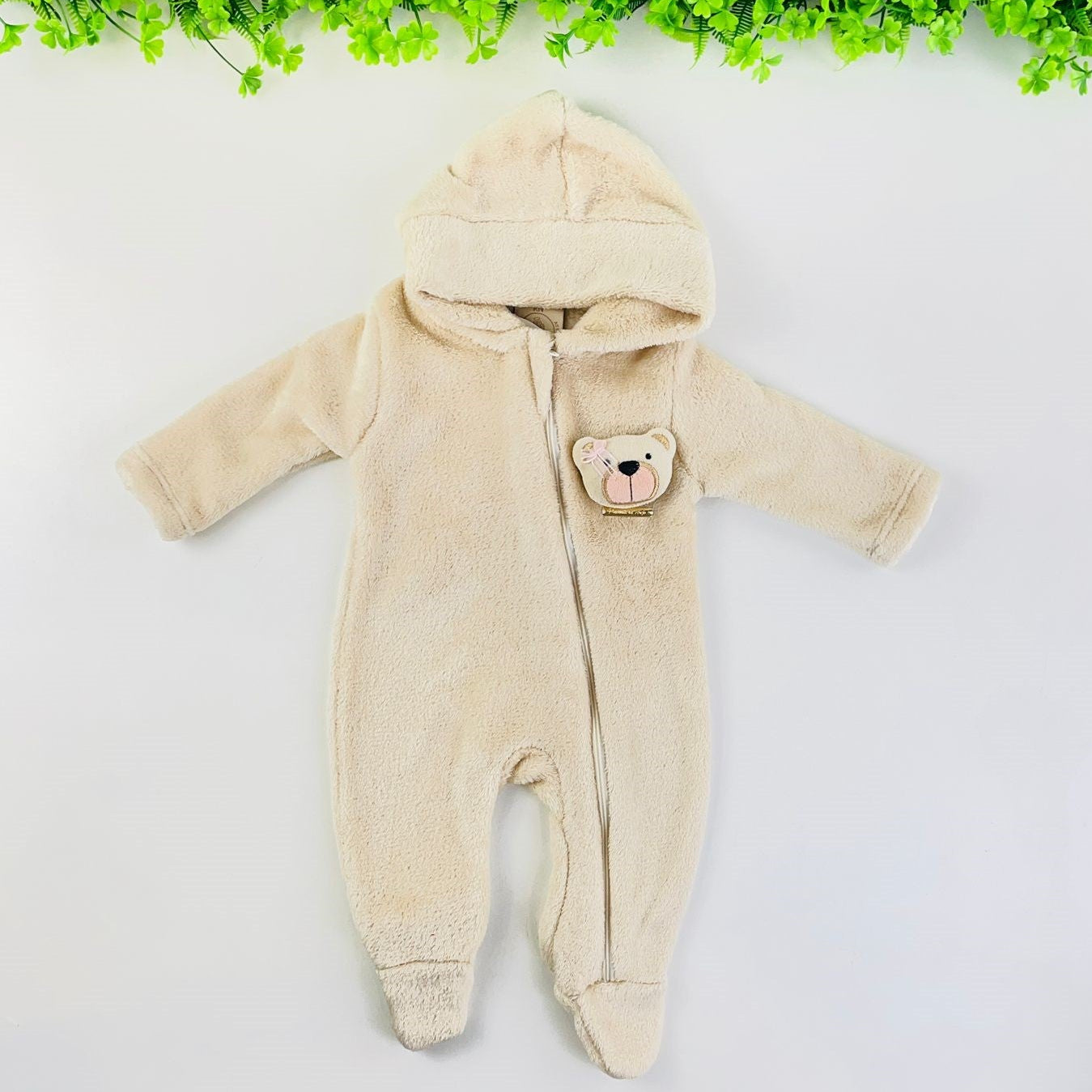 Macacão Longo Bebê Presente de Anjo Peluciado com Capuz Inverno