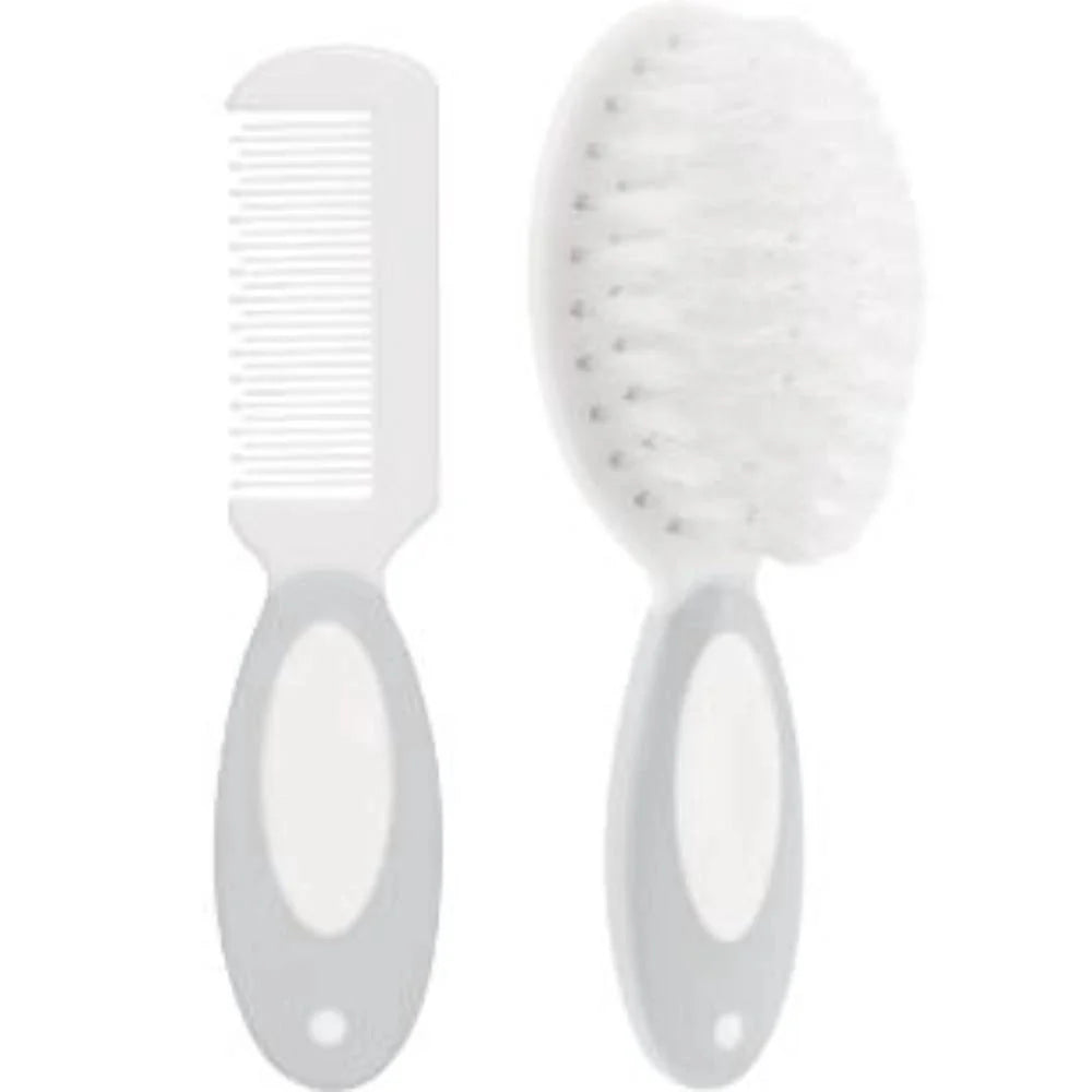 Kit Higiene Bebê Pimpolho Escova Cerdas Macias e Pente Antiderrapante