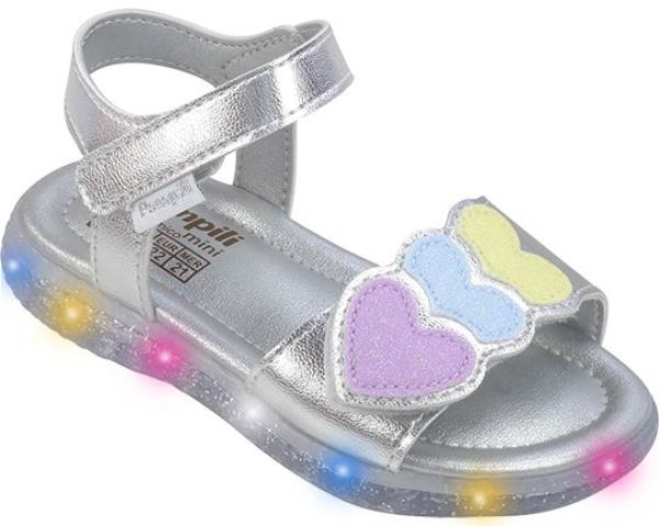 Sandália Infantil Menina Pampili Corações Led Calce Fácil