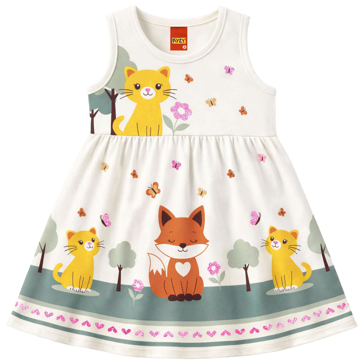 Vestido Bebê Kyly Gatinha e Raposa Algodão