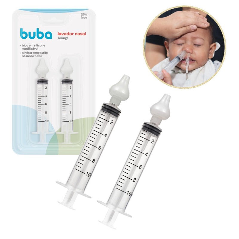 Kit Lavador Nasal Infantil Buba Seringa 10ml com Ponteira Silicone (2 Unidades)
