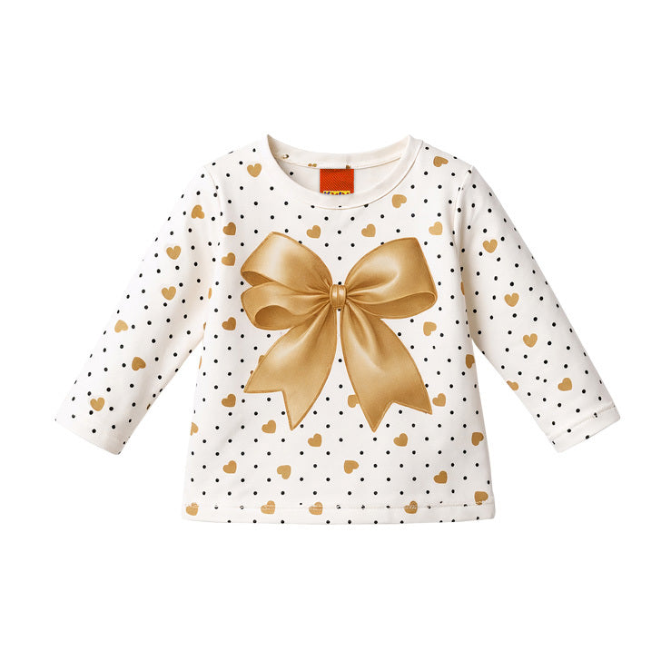 Blusa Infantil Menina Manga Longa Laço Dourado Inverno