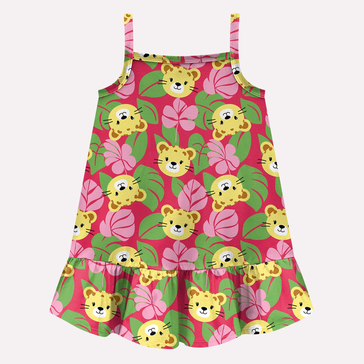 Vestido Infantil Feminino Kyly Oncinhas e Folhas em Algodão