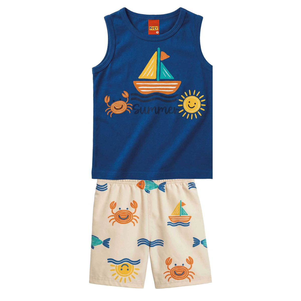 Conjunto Bebê Masculino Regata e Short Kyly Barco Summer