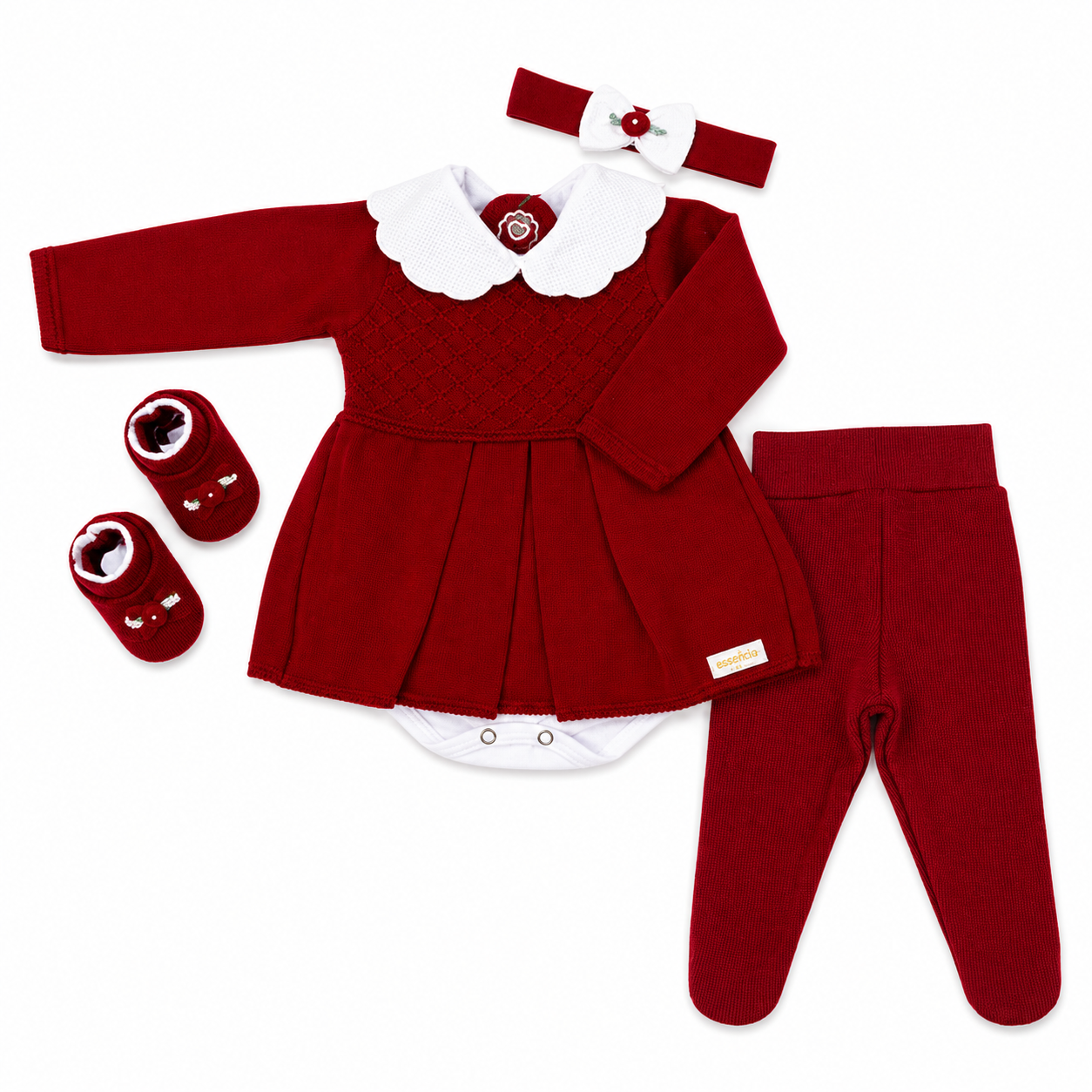 Kit Vestidinho Sanches Baby em Tricot 5 Peças