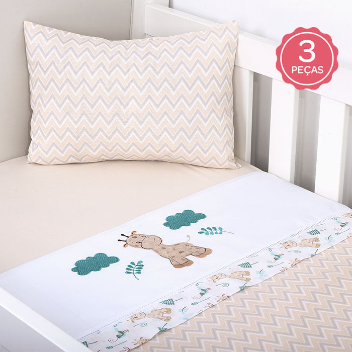 Jogo de Berço Americano Dengo Bordado Delicado Enxoval 3 Peças