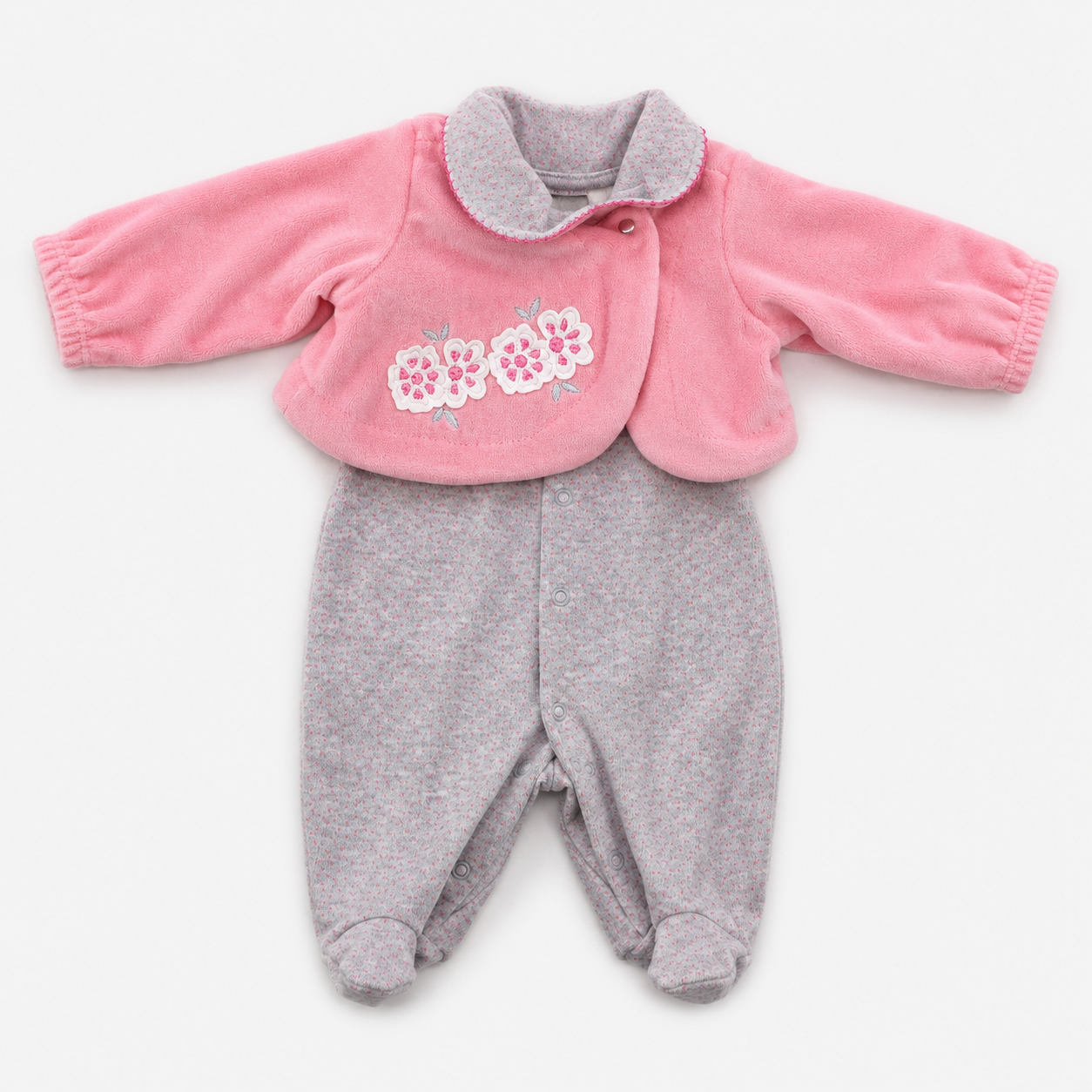Conjunto Infantil Feminino Macacão e Casaco Curioso Florzinha