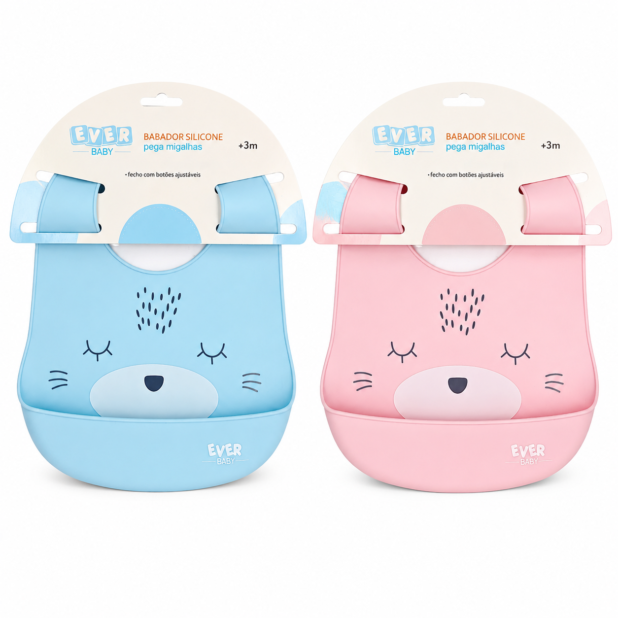 Babador de Silicone com Pega Migalhas Ever Baby Gatinho +3M
