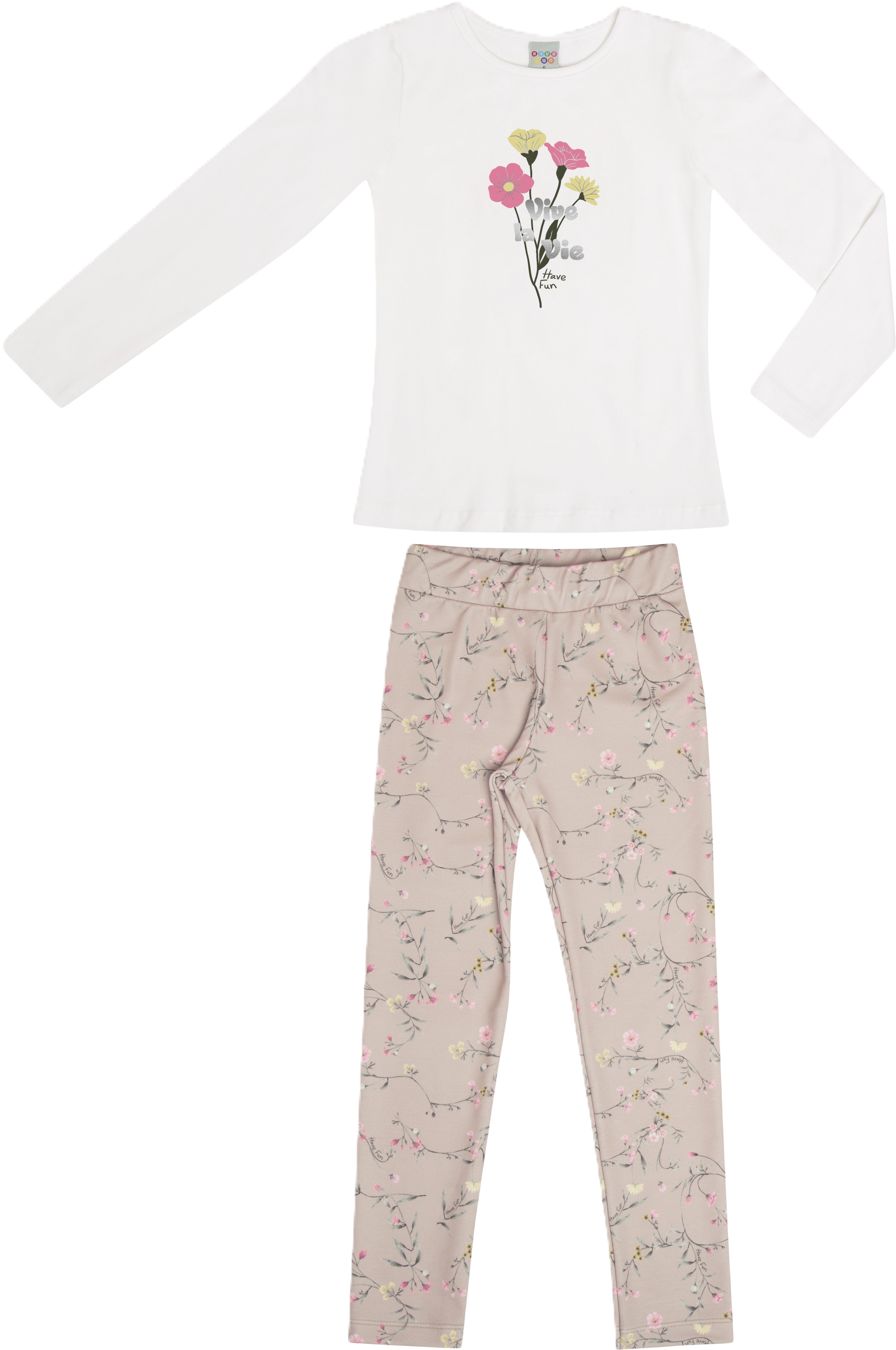Conjunto Infantil Menina Have Fun Vive La Vie em Cotton e Molecotton