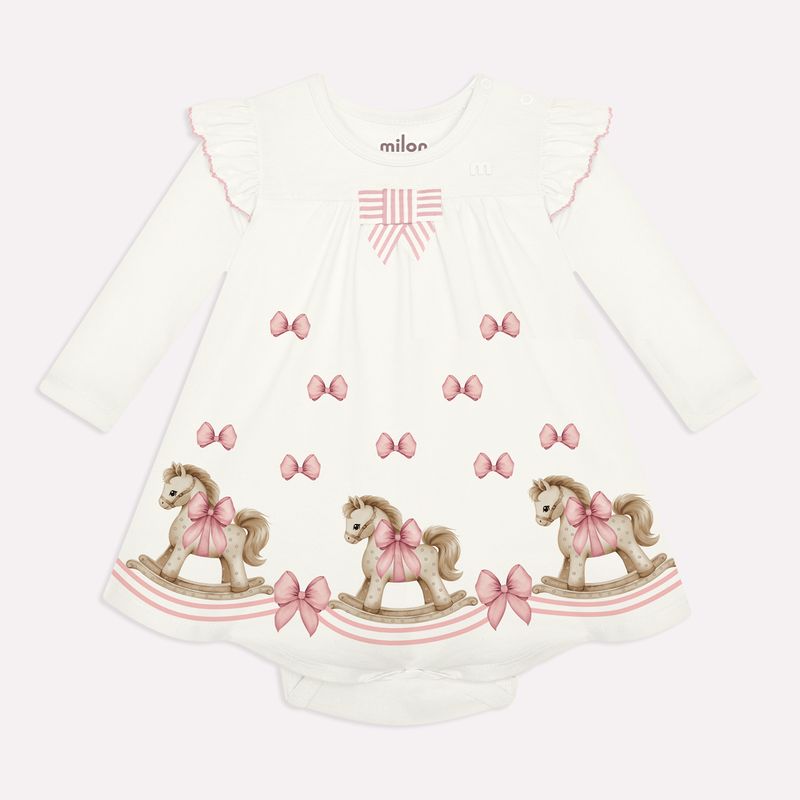 Vestido Bebê Menina Milon Manga Longa Cavalinho com Body Integrado