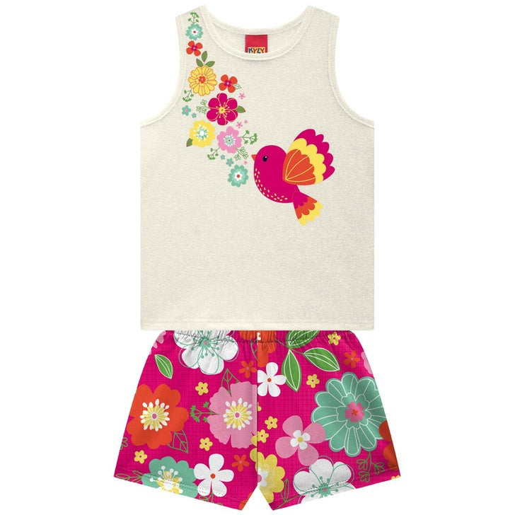 Conjunto Kyly Infantil Feminino Passarinha E Flores