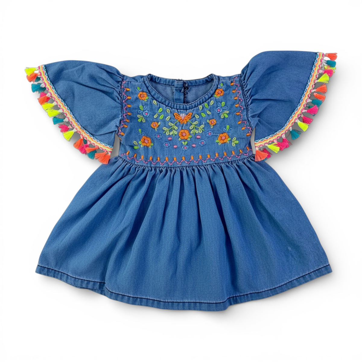 Vestido Jeans Brokinha Florzinhas Bordadas