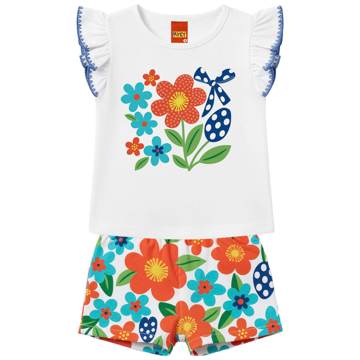 Conjunto Infantil Feminino Kyly Flores Blusa e Short