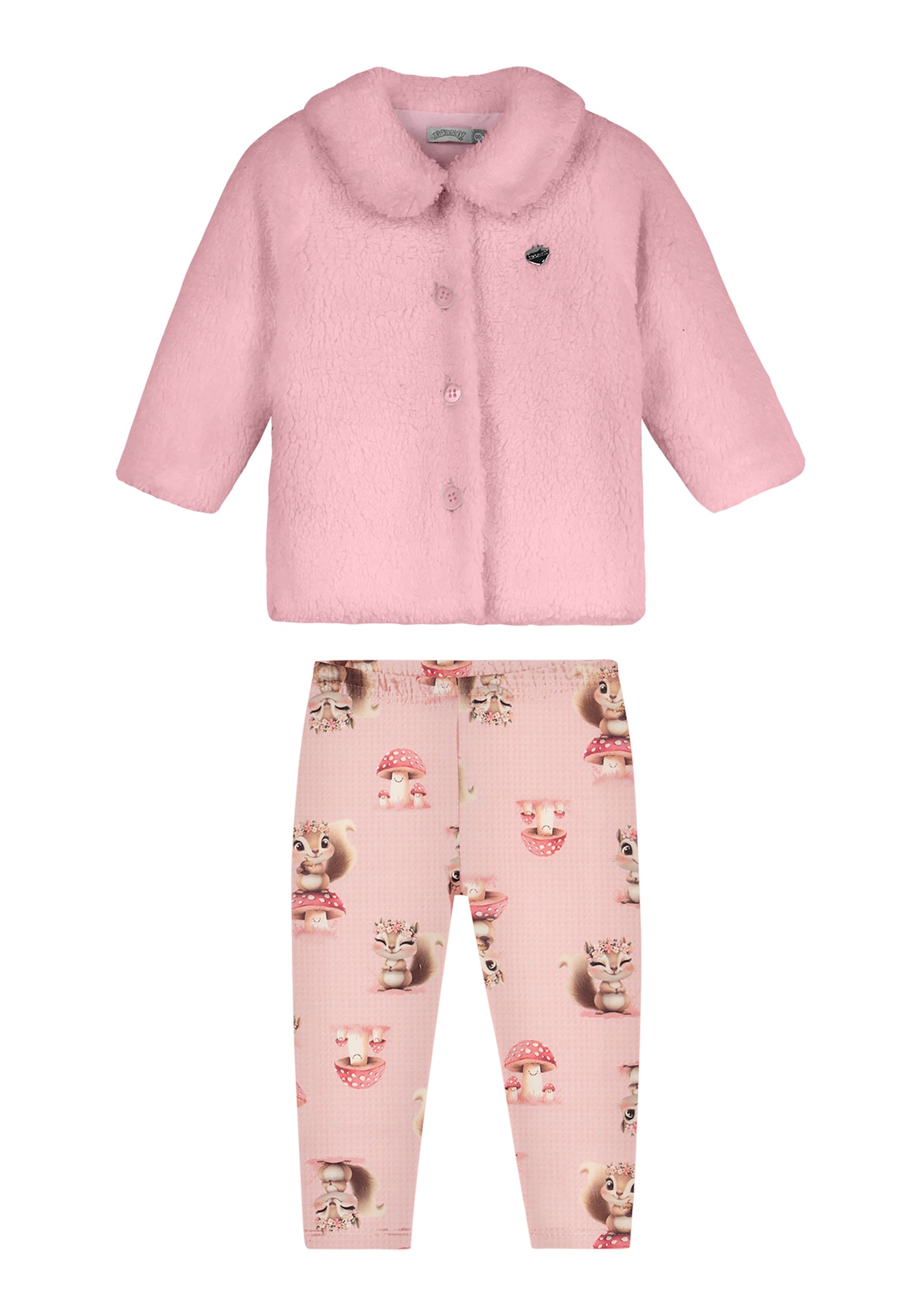 Conjunto Infantil Feminino Alakazoo com Casaco em Malha Pelo e Calça em Moletinho Soft
