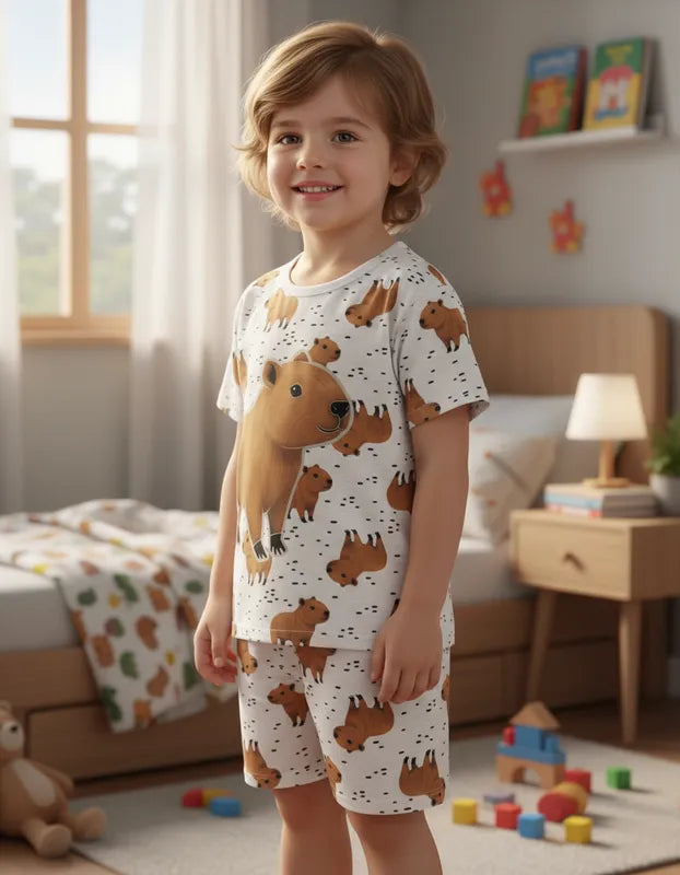 Pijama Infantil Meninos Kyly Capivara Brilha no Escuro Tendência Diversão