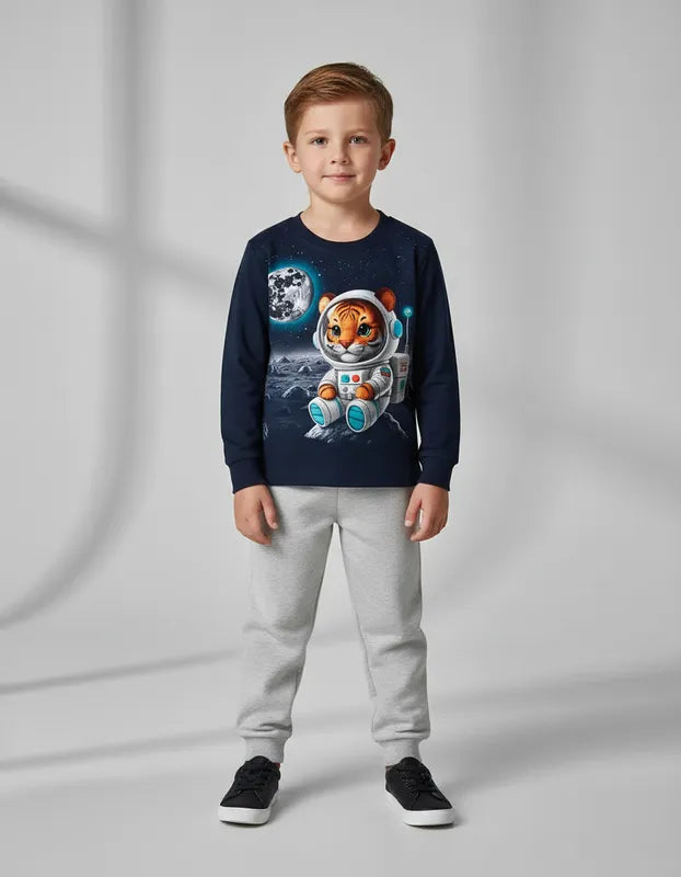 Conjunto Infantil Masculino Kyly em Moletom com Estampa Tigre Astronauta