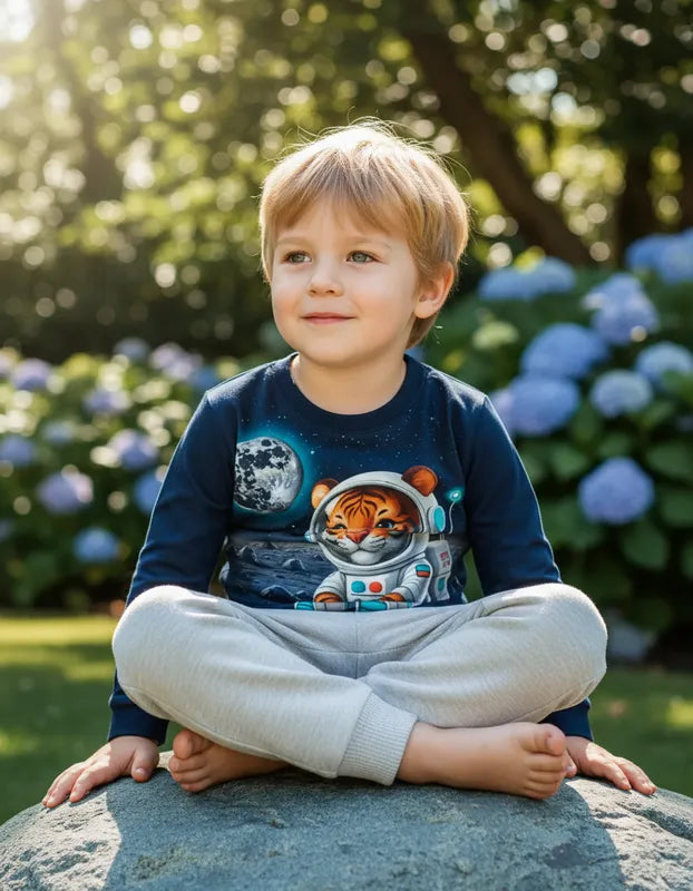 Conjunto Infantil Masculino Kyly em Moletom com Estampa Tigre Astronauta