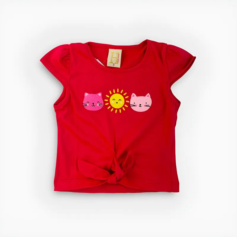 Conjunto infantil Feminino Hrradinhos Gatinhos Short Saia Blusa Verão