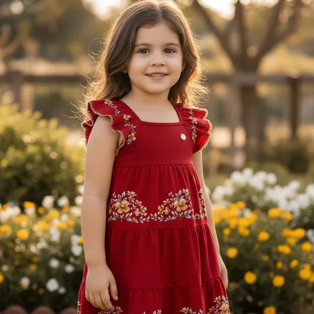 Vestido Infantil Milon Floral com Babados