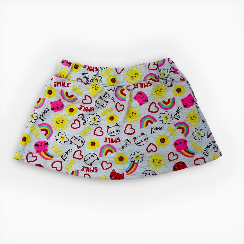 Conjunto infantil Feminino Hrradinhos Gatinhos Short Saia Blusa Verão