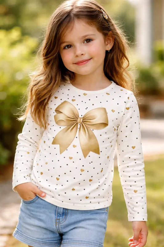 Blusa Infantil Menina Manga Longa Laço Dourado Inverno