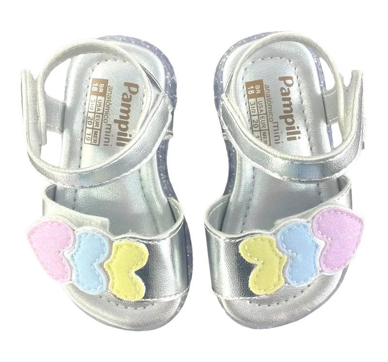 Sandália Infantil Menina Pampili Corações Led Calce Fácil