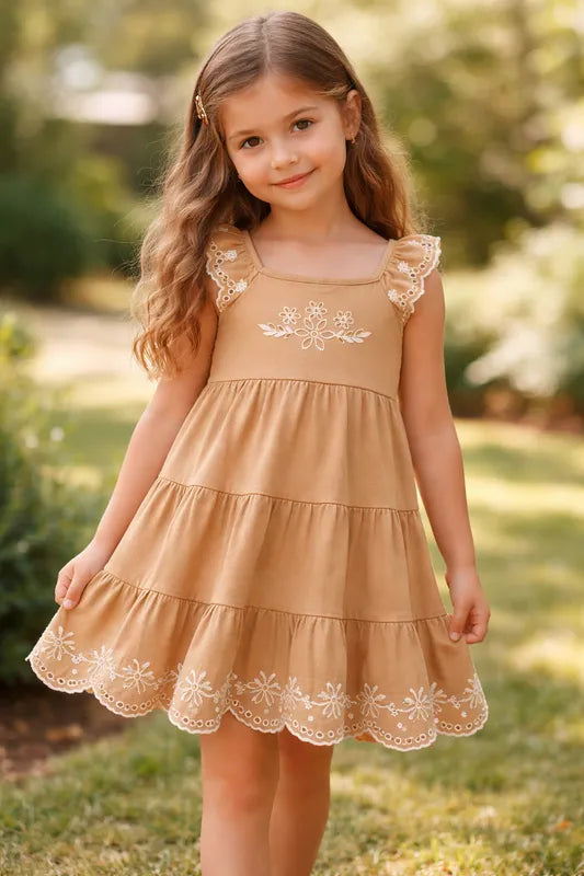 Vestido Infantil Bordado Floral Babado Delicado