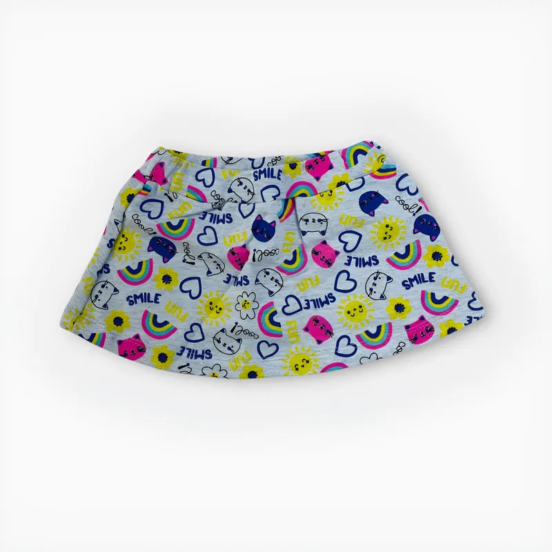 Conjunto infantil Feminino Hrradinhos Gatinhos Short Saia Blusa Verão