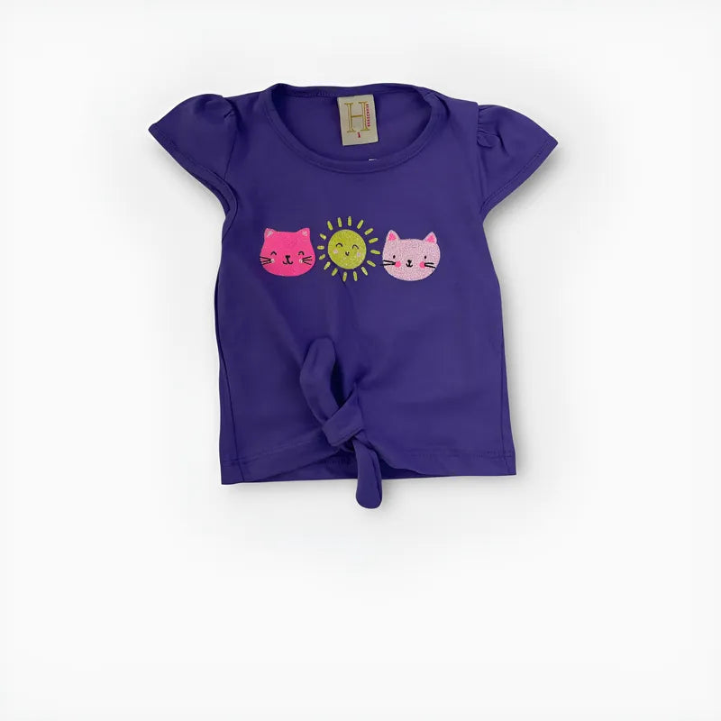 Conjunto infantil Feminino Hrradinhos Gatinhos Short Saia Blusa Verão