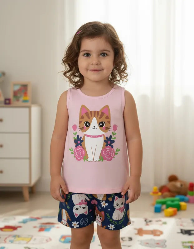 Conjunto Kyly Infantil Menina Gatinha Nas Flores