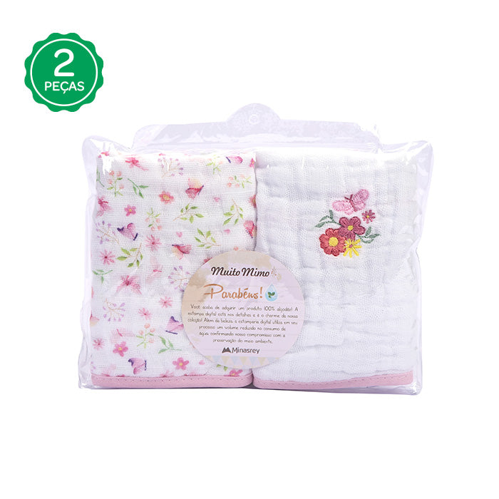 Kit Pano de Boca Soft Muito Mimo Bordado Enxoval Bebês 2 Peças